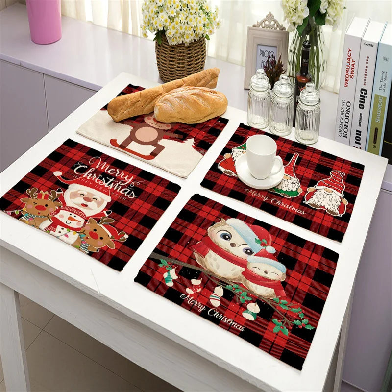 DecorBites™ Christmas Linen Dining Table Mats - Festive Home Decor with Santa Claus Print