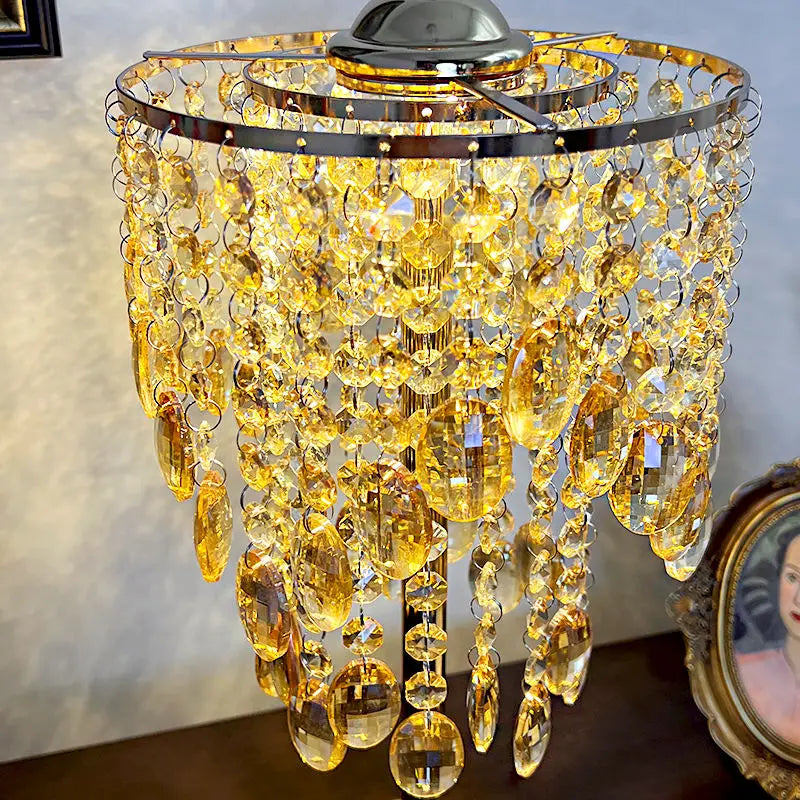DecorBites™ Crystal Glass Table Lamp with Round Stand for Bedroom Living Room