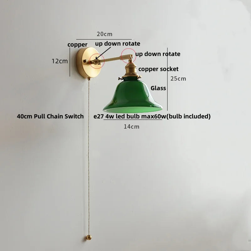 DecorBites™ Clear Glass LED Wall Lights Pull Chain Switch Modern Bedside Lamp