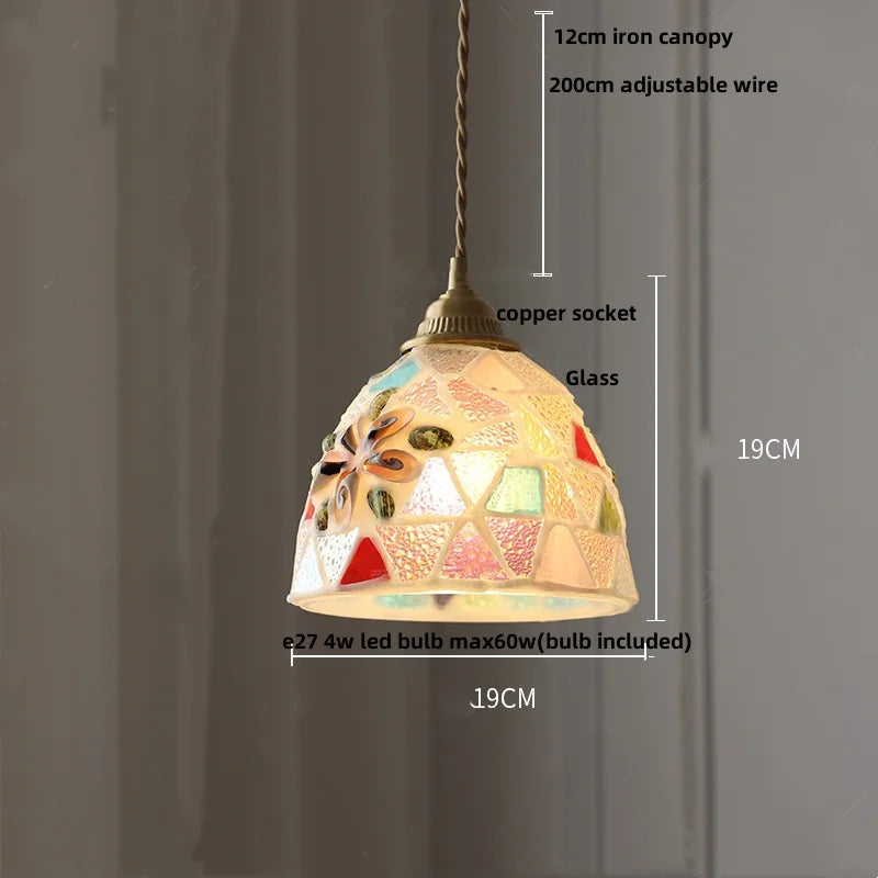 DecorBites™ Conch Glass LED Pendant Light Fixture Tiffany Children Dining Room Hang Lamp