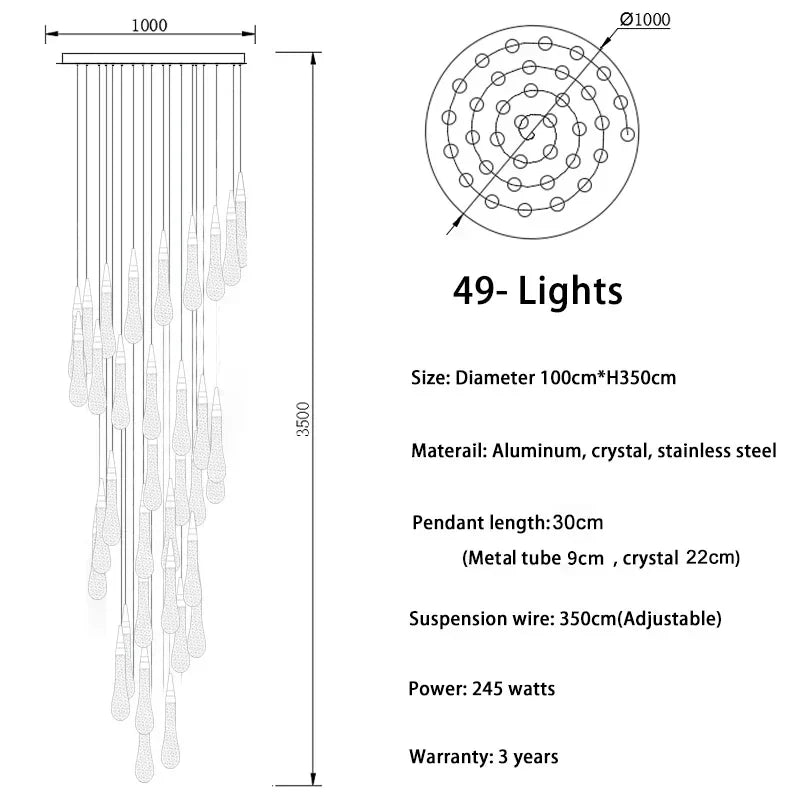 DecorBites™ Gold Crystal Chandelier: Elegant Staircase LED Lighting Fixture for Villa Lobby