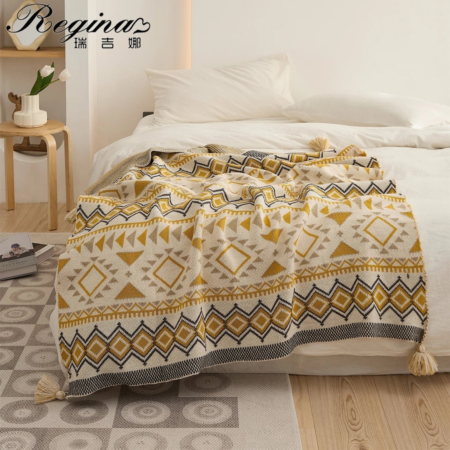 DecorBites™ Ethnic Bohemian Blanket - Soft and Warm Wrap for Spring Picnics, Camping, and Home Decor
