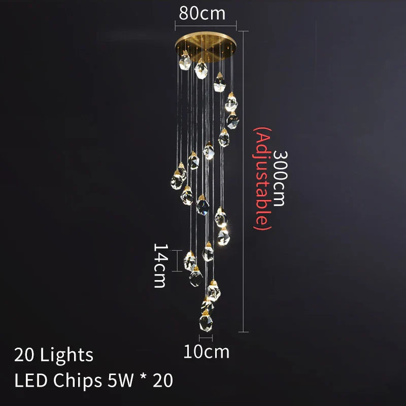 DecorBites™ Crystal Chandelier Staircase Pendant Lamp LED Lighting Fixture for Living Room