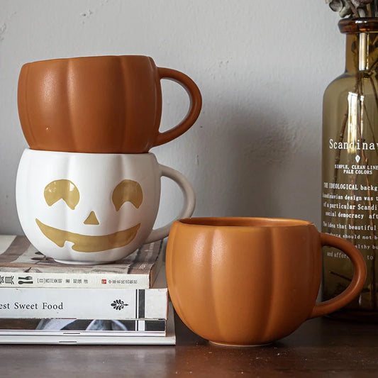 DecorBites™ Halloween Pumpkin Ceramic Mug with Retro Enamel Handle for Coffee Milk Tea
