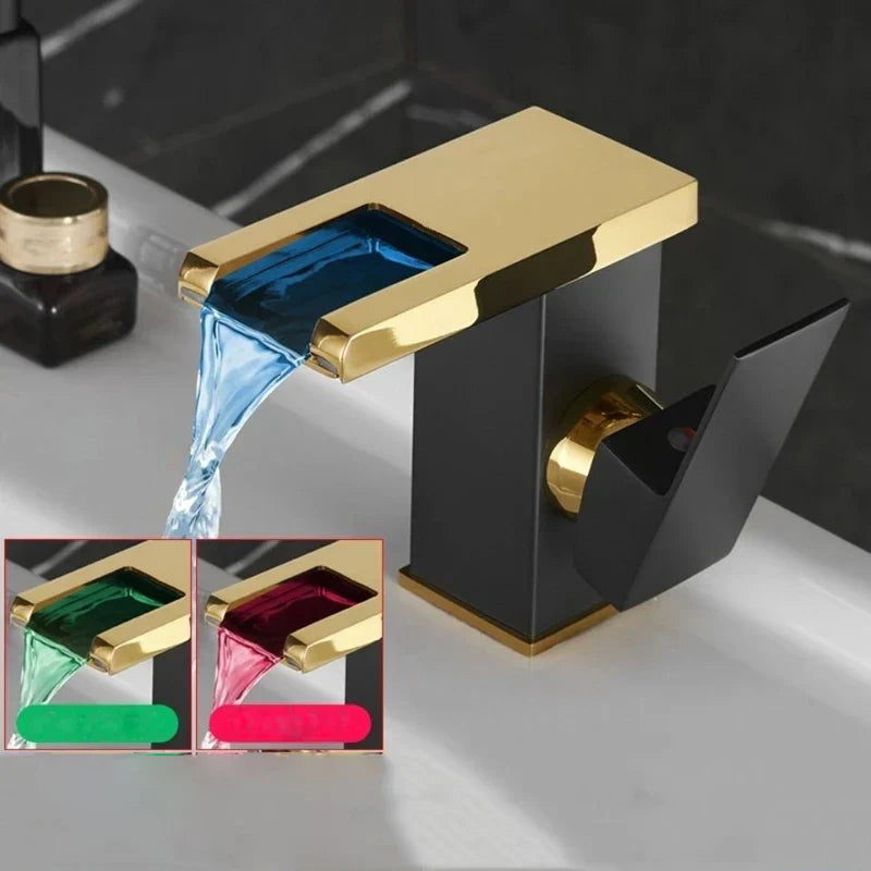 DecorBites™ LED Waterfall Basin Faucet Brass Temperature Colors Change Mixer Tap