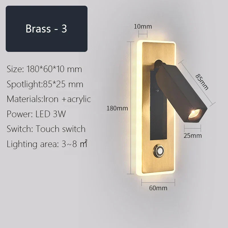 DecorBites™ Dimmable LED Wall Sconce Rotation Reading Light for Bedroom Living Room