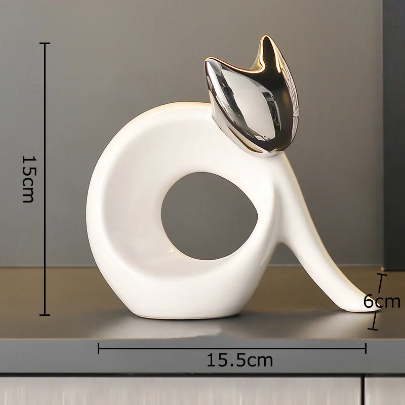 DecorBites™ Ceramic Kitten Statue White Cat Sculpture Room Decor Aesthetics