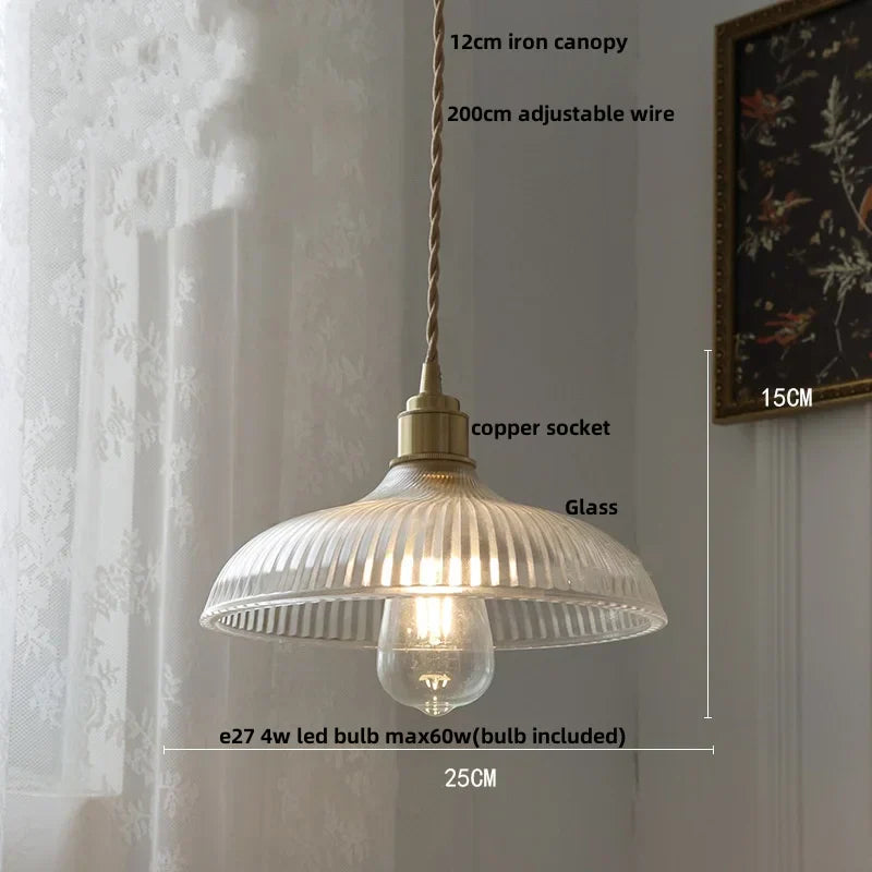 DecorBites™ Amber Glass LED Pendant Lamp Walnut Wood Copper Hanging Light
