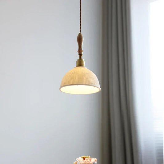DecorBites™ LED Pendant Light Ash Wood White Ceramic Japanese Style Hanging Lamp