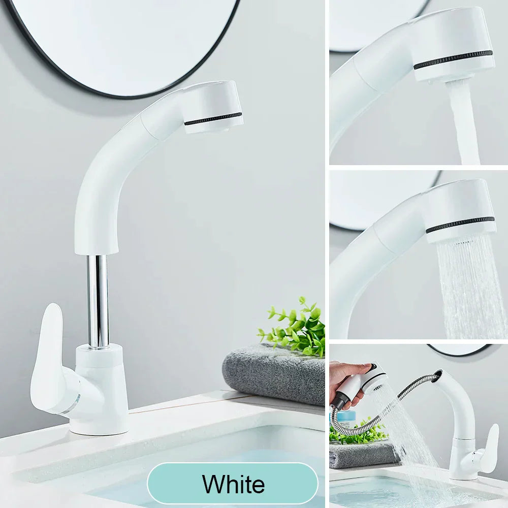 DecorBites™ Black Basin Faucet: Pull Out Sink Mixer Tap with 360° Rotation and Hot&Cold Sprayer