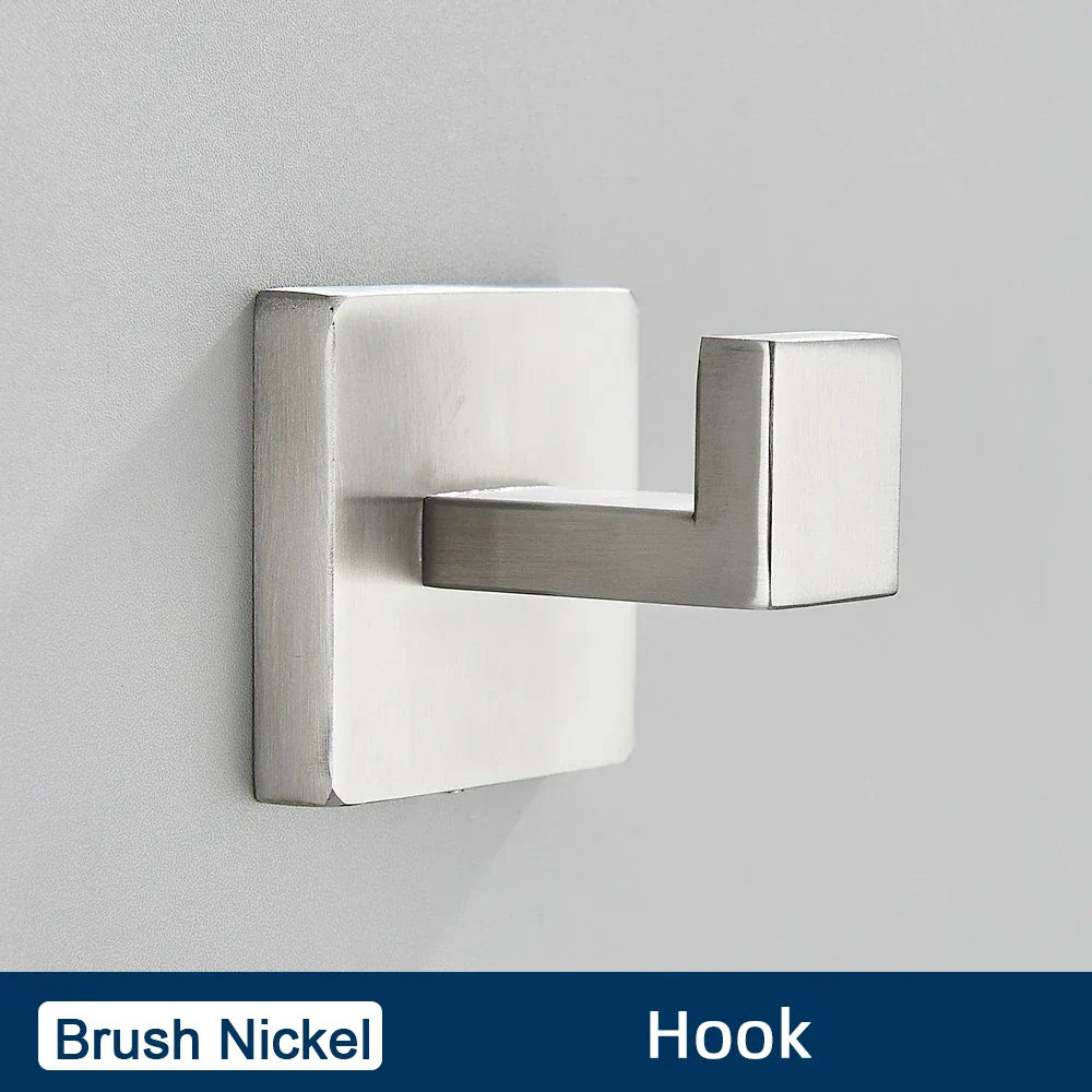 DecorBites™ Black Stainless Steel Bathroom Accessories Set: Towel Bar, Paper Holder, Hook & Bath Rack