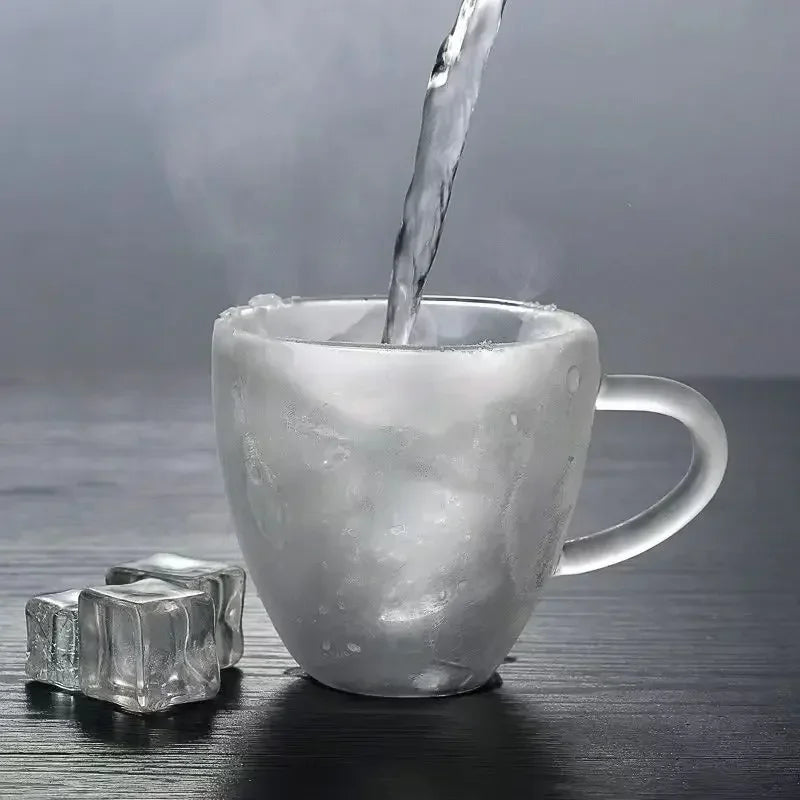 DecorBites™ Heart Love Double Wall Glass Mug with Handle for Coffee Tea Milk Juice