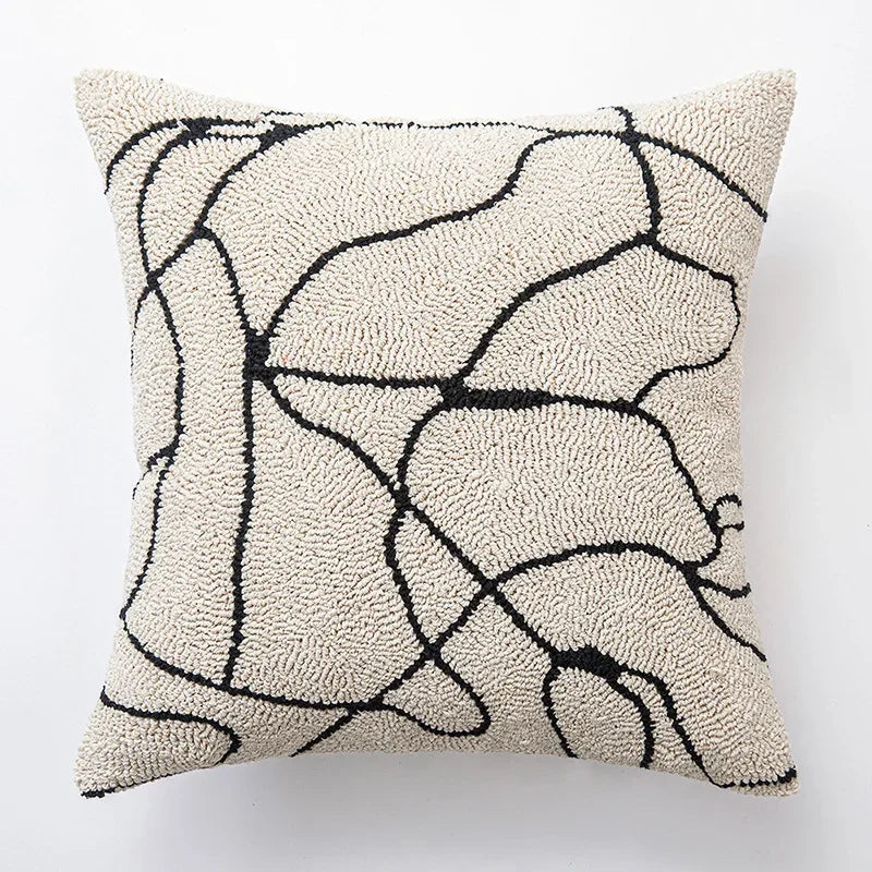 DecorBites™ Geometric Embroidered Cushion Cover in Modern Beige and Black