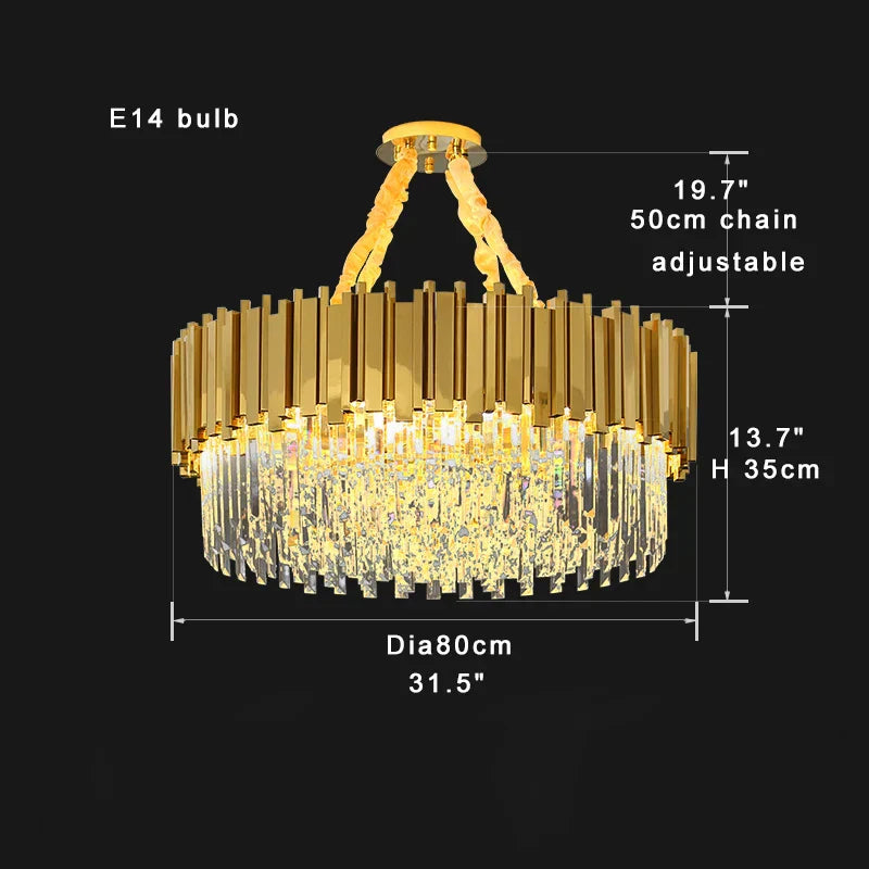 DecorBites™ Crystal Chandelier Stainless Steel K9 Cristal Suspension Lamps Classic Gold Luxury
