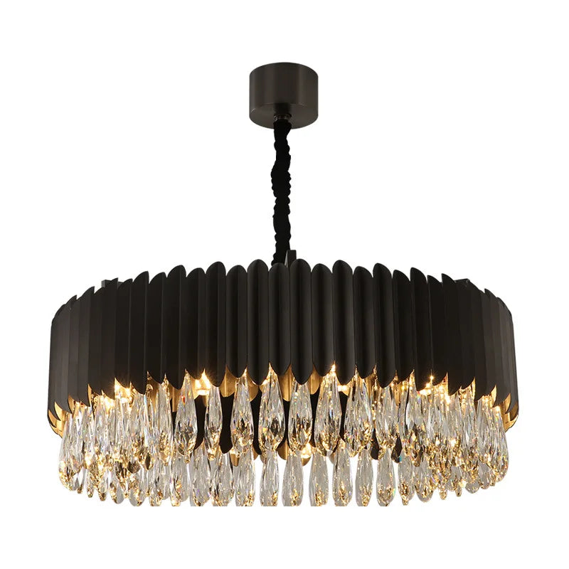DecorBites™ Crystal 2024 Ceiling Chandeliers: Modern Dimmable LED Round Lamps Black