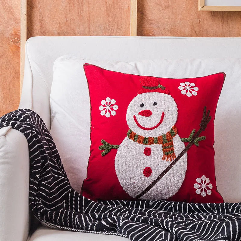 DecorBites™ Christmas Embroidered Cotton Canvas Pillow Covers Snowflake Elk Decor