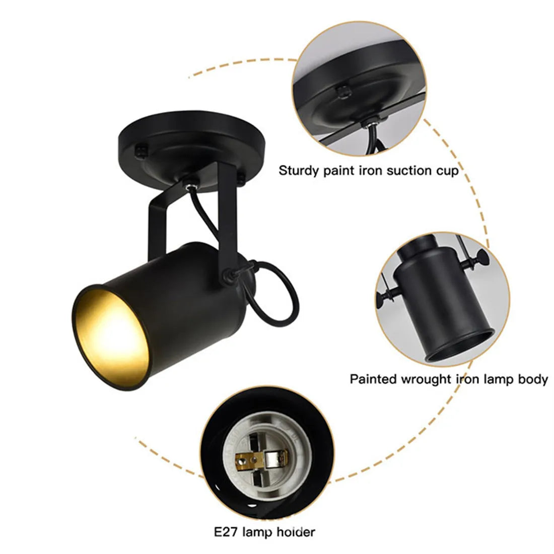 DecorBites™ Black Wrought Iron Spotlight Accent Lamp - Adjustable Flush Mount Lighting