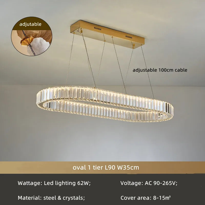 DecorBites™ Crystal Circle LED Chandelier: Nordic Modern Stairs Pendant Lighting with Dimmable LED for Living Room