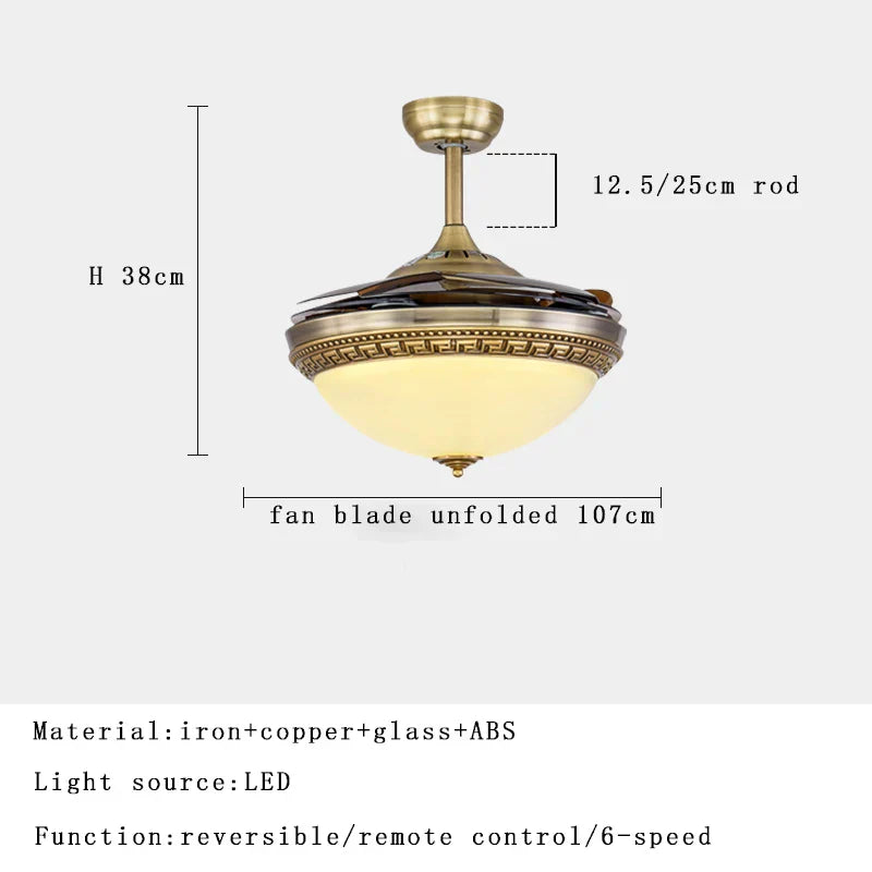 DecorBites™ Brushed Copper LED Ceiling Fan with Remote Control - 6 Speeds