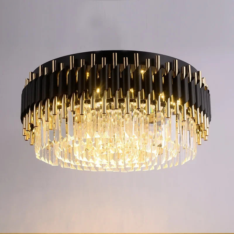DecorBites™ Gold Black Crystal Ceiling Chandeliers: Modern LED Round Kitchen Pendant Lamps for Home Lighting