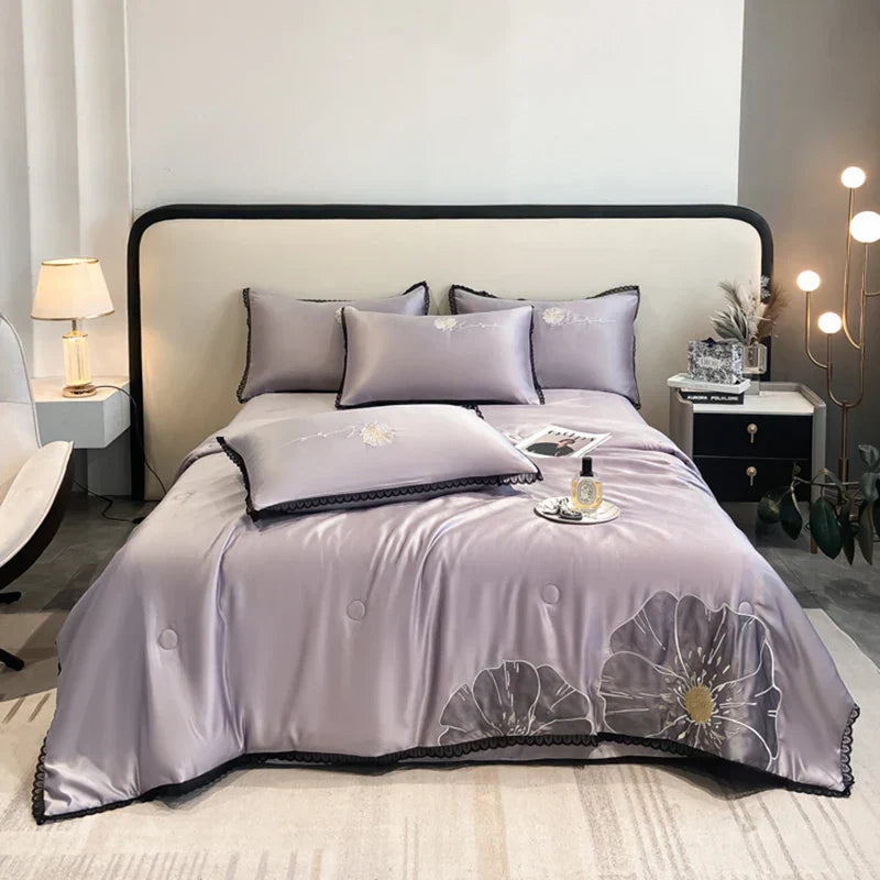 DecorBites™ Luxe Flower Embroidered Cool Quilt Set - Lightweight, Silky, High-End Comfort
