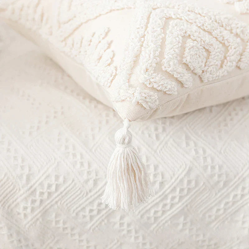 DecorBites™ Cotton Tassels White Cushion Covers 45x45/30x50cm - Square Geometry Pillowcase
