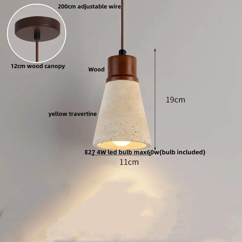 DecorBites™ LED Pendant Light: Japanese Style, Yellow Travertine Wood, Adjustable Hanging Lamp