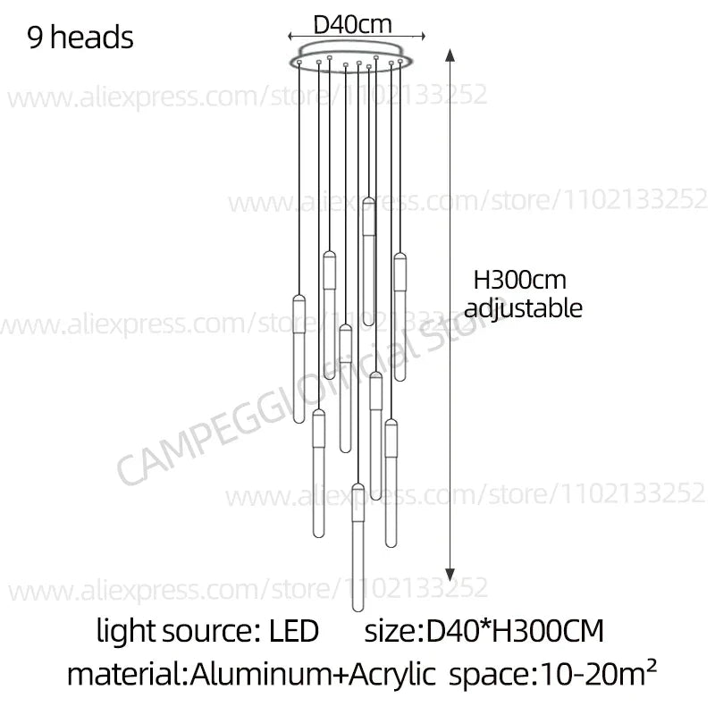 DecorBites™ LED Nordic Cylinder Chandelier: Modern Indoor Lighting for Staircase & Decoration