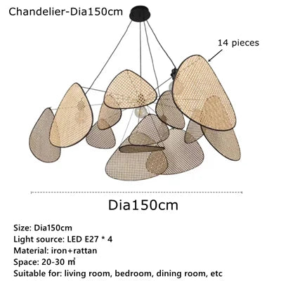 DecorBites™ Hand Made Rattan Art Pendant Chandelier for Modern Living Room, Dining Room, Bedroom.