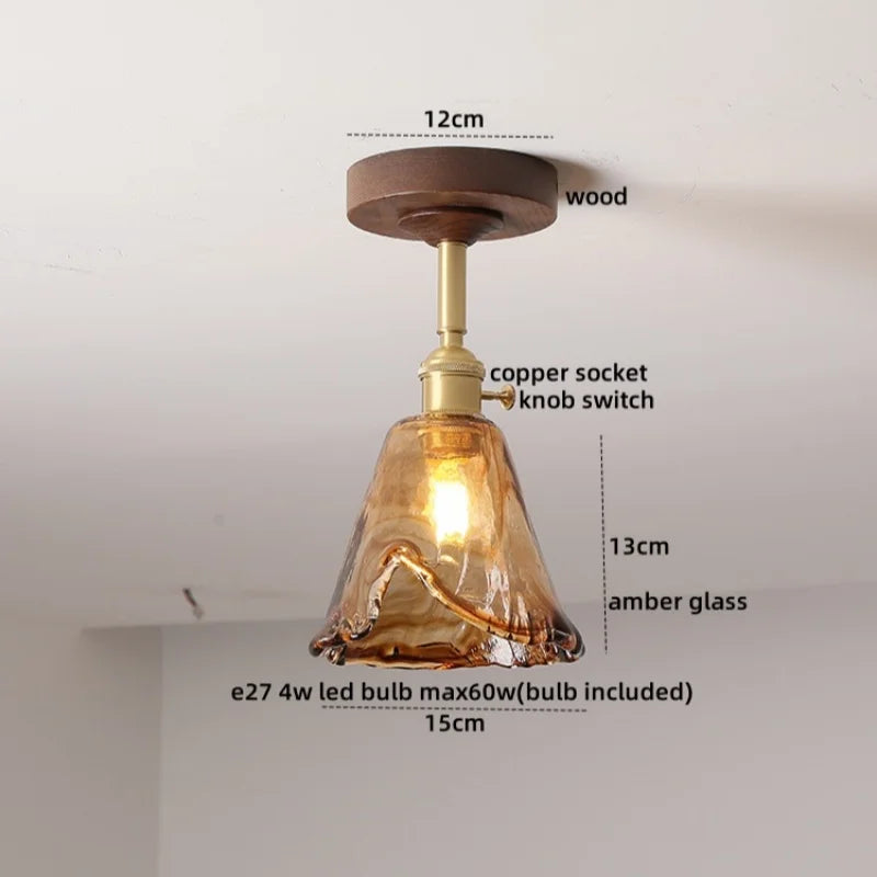 DecorBites™ LED Glass Wood Ceiling Lamp for Modern Indoor Lighting and Decoration