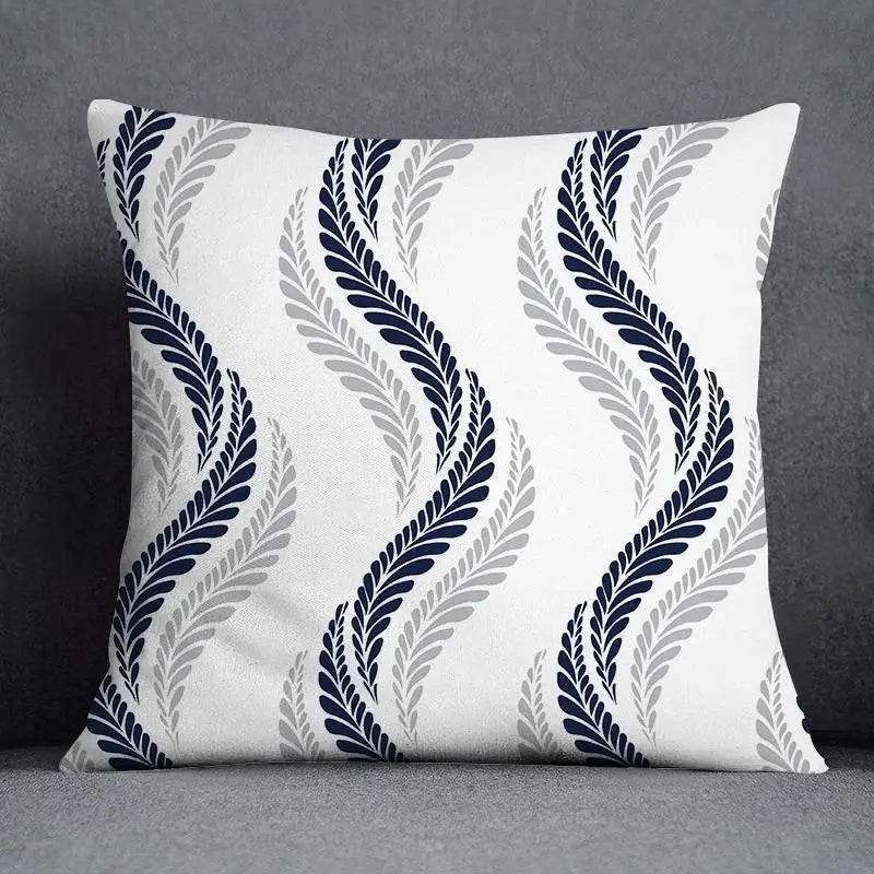 DecorBites™ Blue Geometric Floral Design Pillowcase - Modern Home Decor Cushion Cover