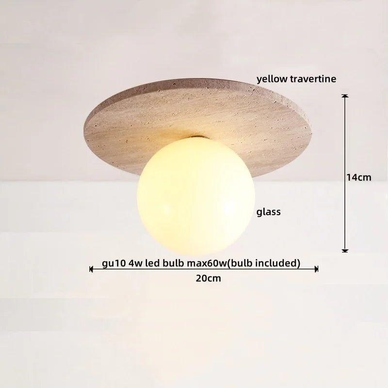 DecorBites™ LED Rotatable Ceiling Lamp White Glass Yellow Travertine Wood Nordic Modern