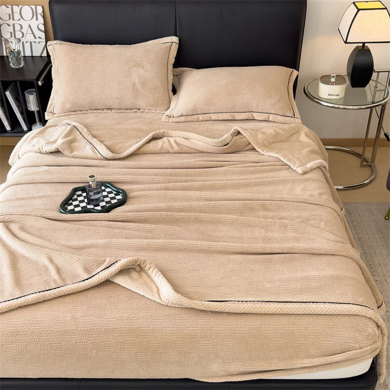 DecorBites™ Carved Velvet Blanket: Soft, Warm Sofa Throw for Autumn & Winter