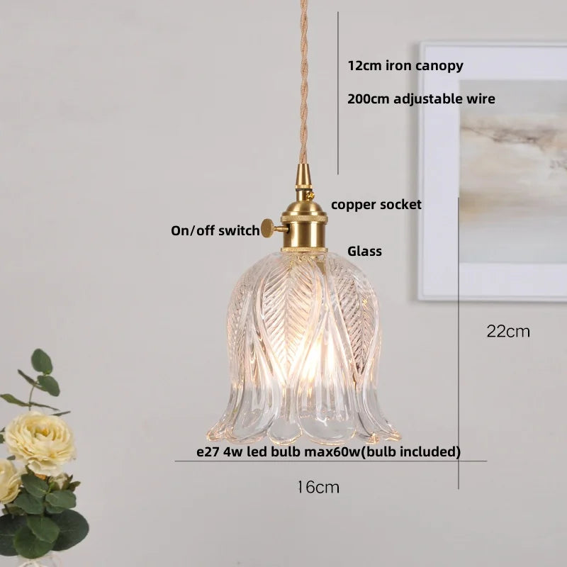 DecorBites™ Clear Leaf Glass LED Pendant Copper Switch Kitchen Dining Room Light