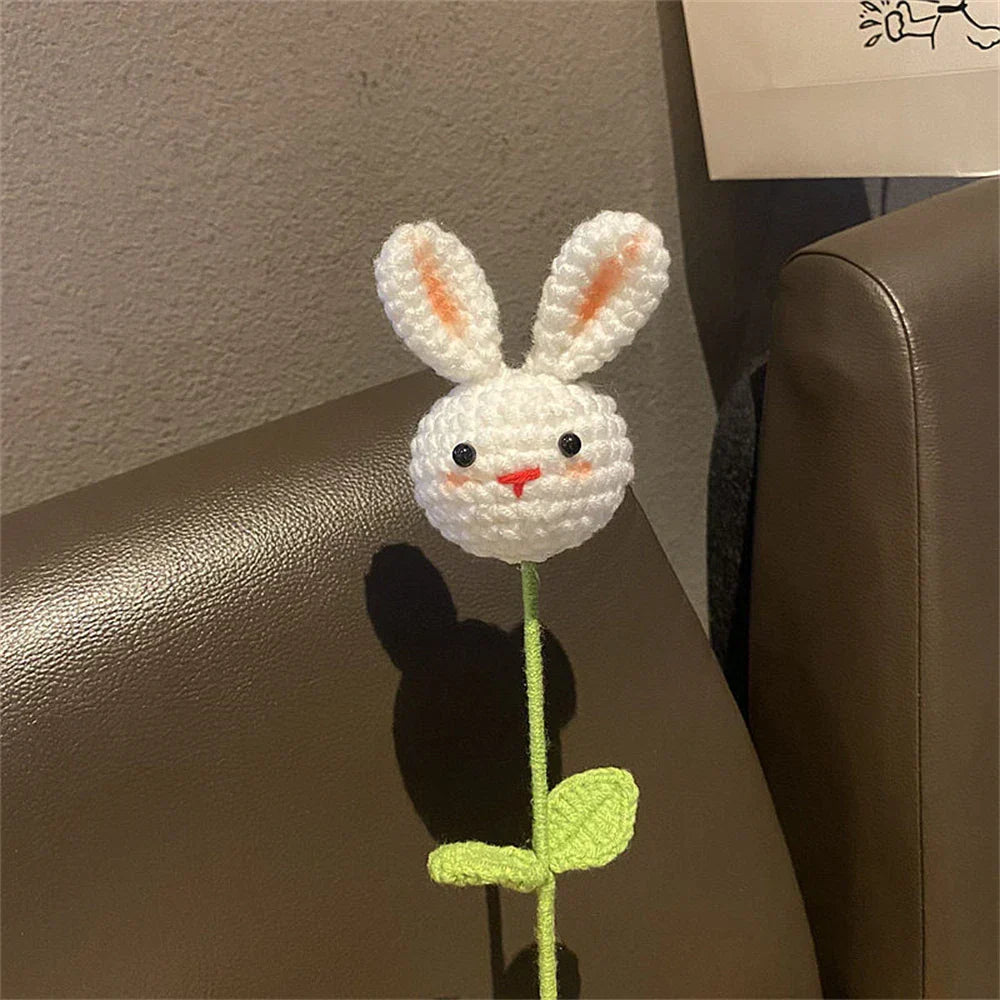 DecorBites™ Knitted Sunflower & Rabbit Bouquet: Handmade Crochet DIY Home Decor & Gift