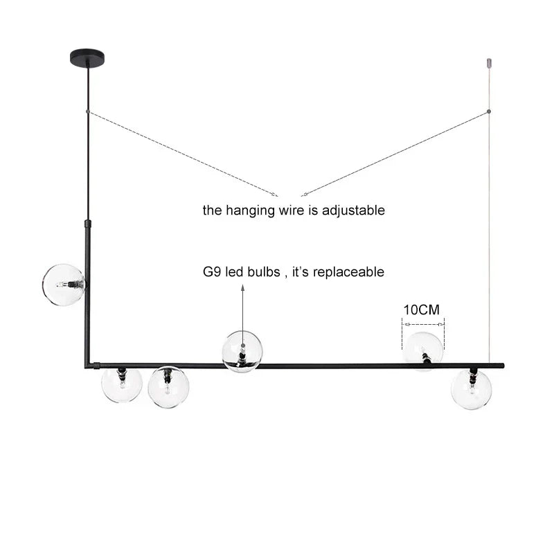 DecorBites™ Glass Black Chandelier Pendant Lamp Nordic Modern Living Room Light