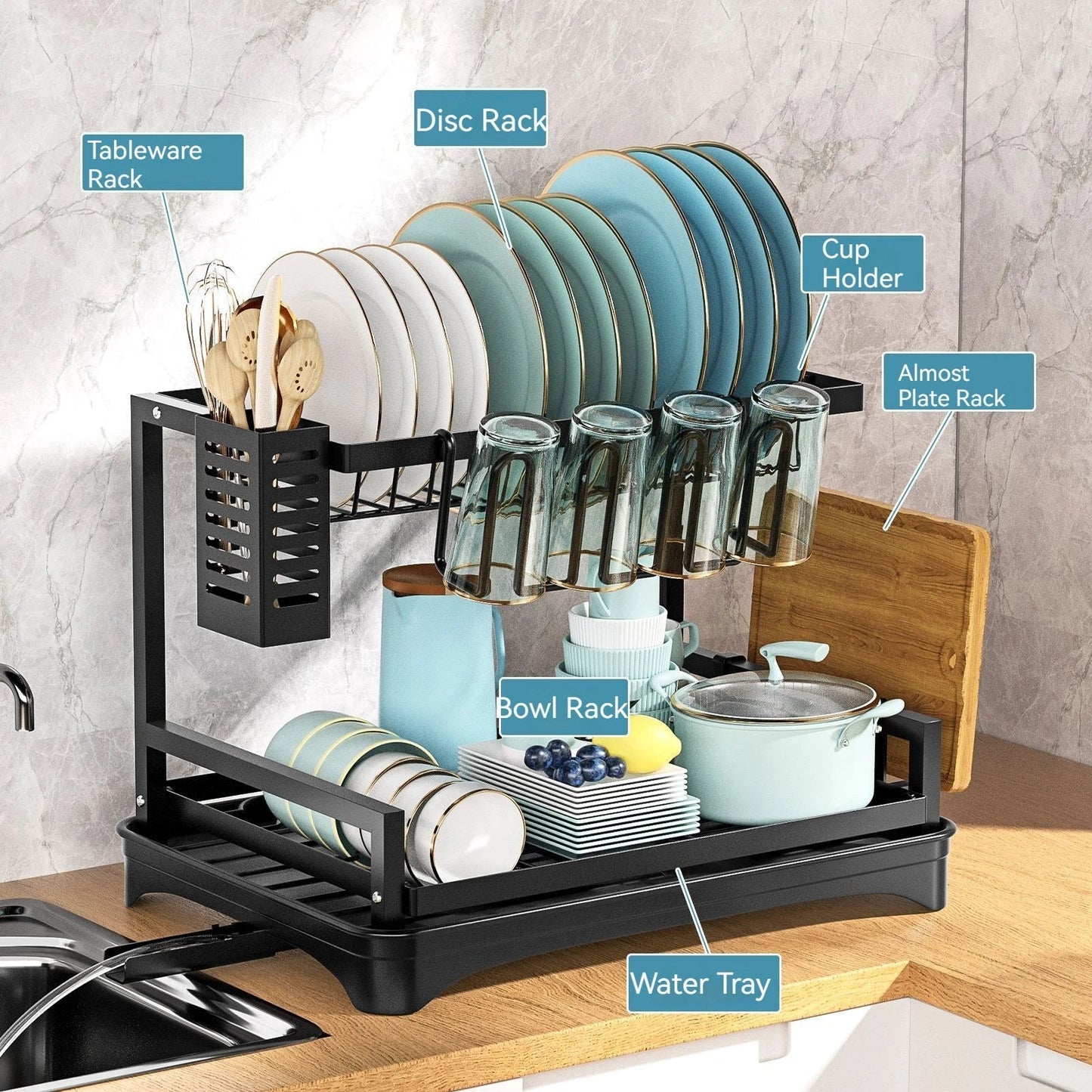 DecorBites™ Double-layer Dish Drying Rack Kitchen Sink Organizer Drainboard Storage