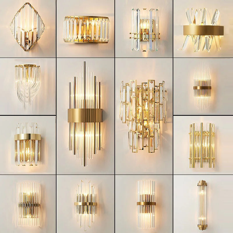 DecorBites™ Gold Crystal LED Wall Lights for Bedroom Decoration