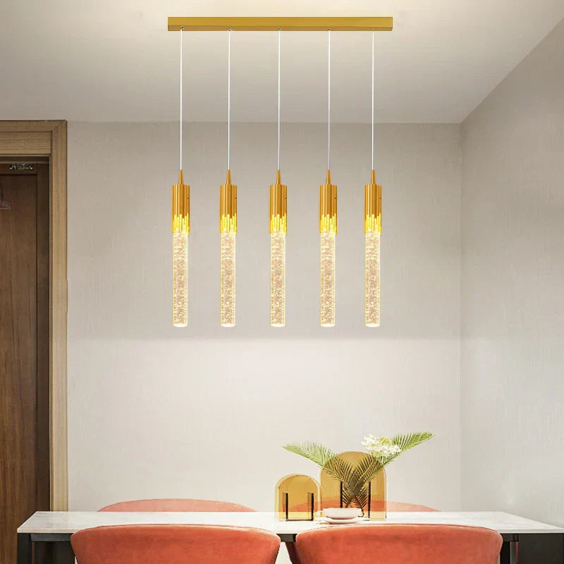 DecorBites™ Gold Crystal LED Chandelier: Modern Dining Room Lamps, Hanging Kitchen Ceiling Light