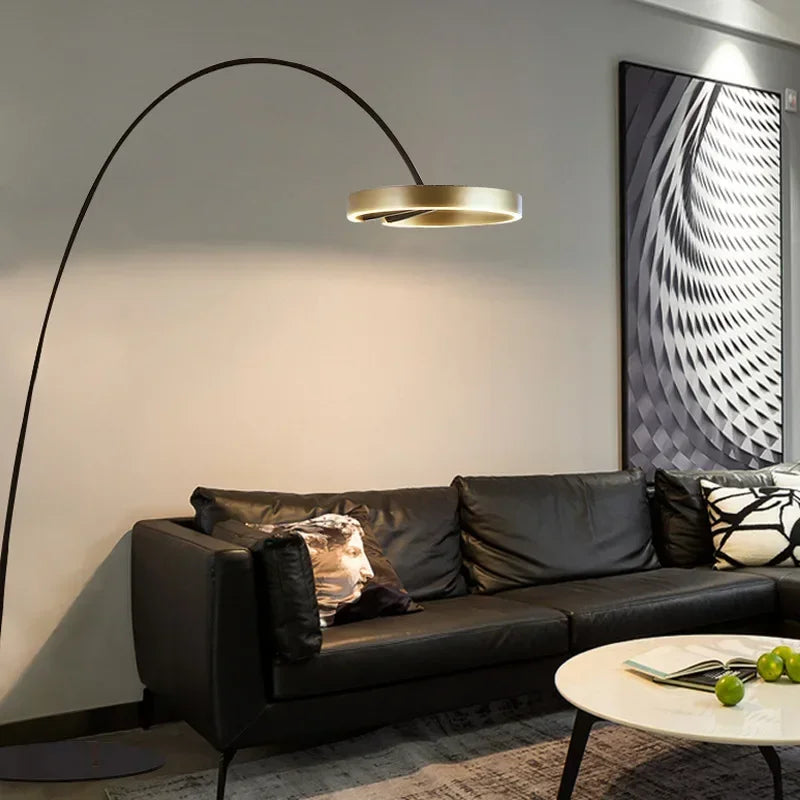 DecorBites™ Gouden Koperen Zwarte Dimbare LED Vloerlamp voor Woonkamer en Hotel