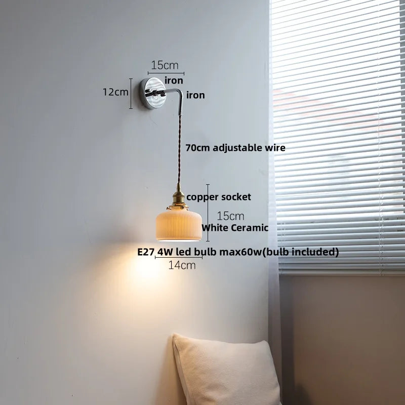 DecorBites™ Ceramic LED Wall Sconce Pull Chain Switch, Modern Nordic Bathroom Mirror Light