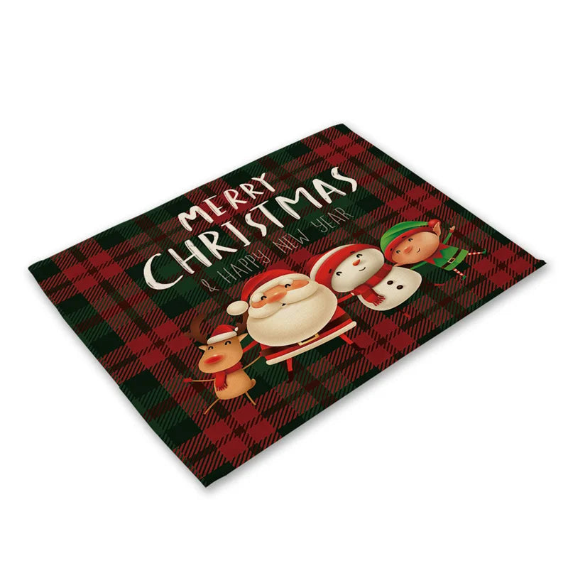 DecorBites™ Christmas Linen Dining Table Mats - Festive Home Decor with Santa Claus Print