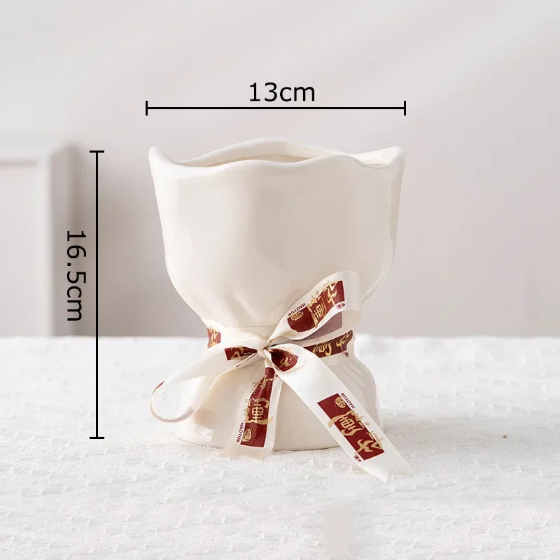 DecorBites™ Lovely Ribbon Ceramic Vase Set for Cute Room Aesthetic Decor