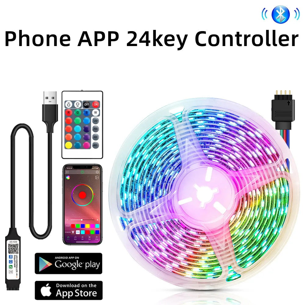 DecorBites™ Bluetooth RGB LED Strip Light + 24-Key Controller – 1M-5M Length