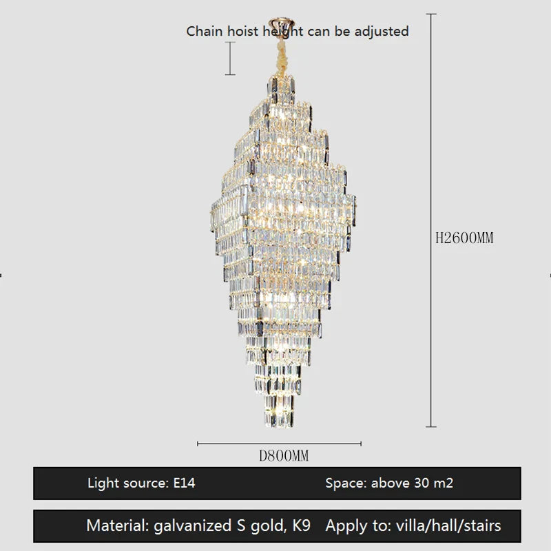 DecorBites™ Crystal Large Chandelier for Villa Duplex Loft Stairs, Elegant Hall Pendant Light