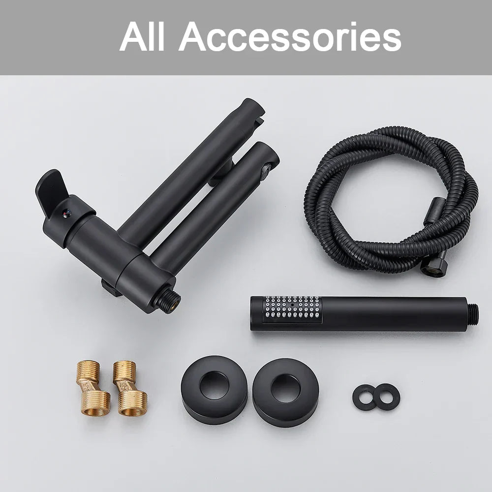 DecorBites™ Black Wall Mounted Waterfall Bathtub Faucet for Embedded In-wall Tub Shower System