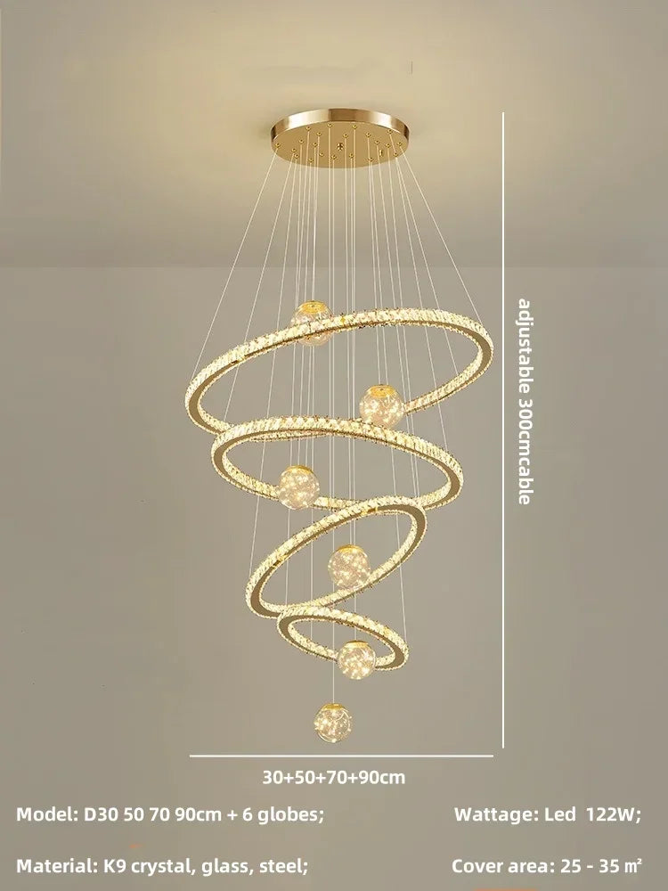 DecorBites™ Crystal LED Chandelier: Modern Living Room Pendant Lights, Glass Globe Hanging Lamp