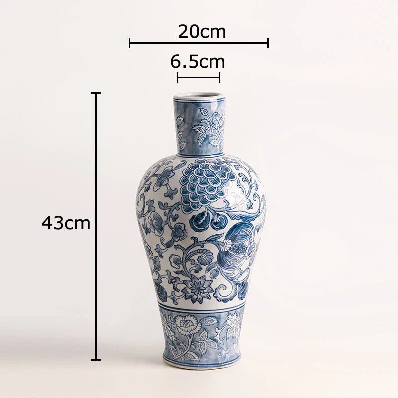 DecorBites™ Blue White Porcelain Vase Plant Pots Room Decor Flowers Arrangement