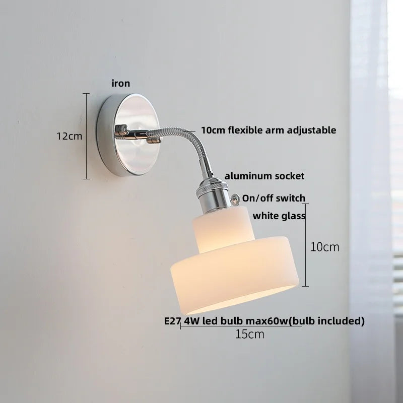 DecorBites™ Adjustable Arm LED Wall Light Fixture with Pull Chain Switch, White Glass