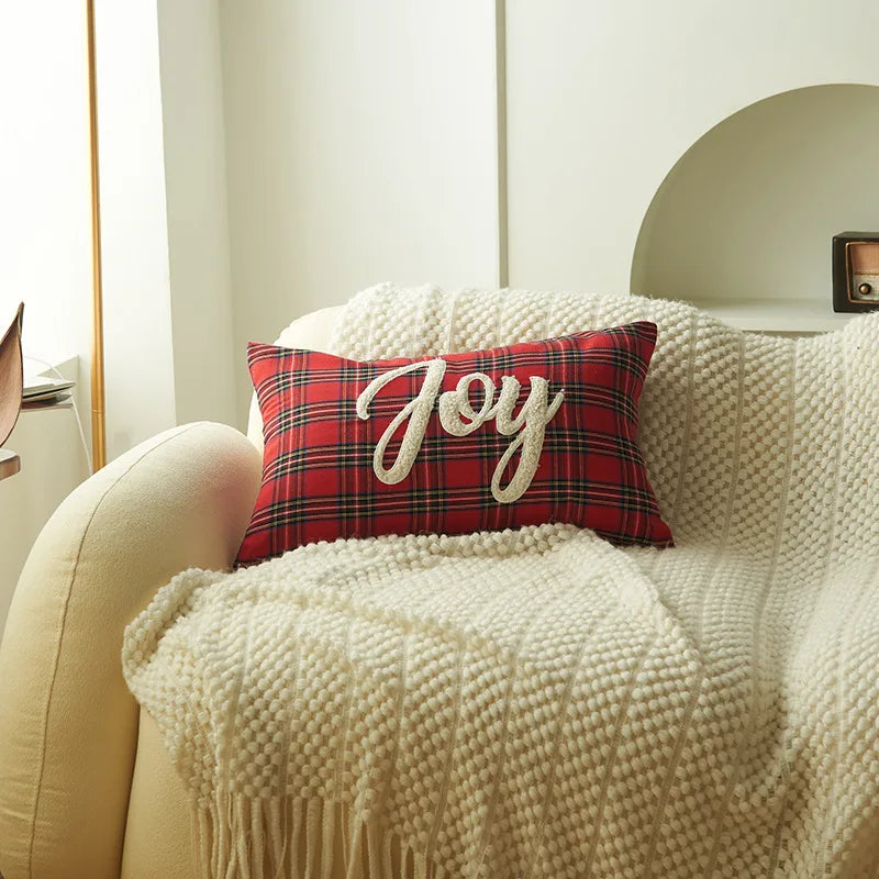 DecorBites™ Christmas Cartoon Letter Embroidered Pillow Cover Festive Sofa Cushion